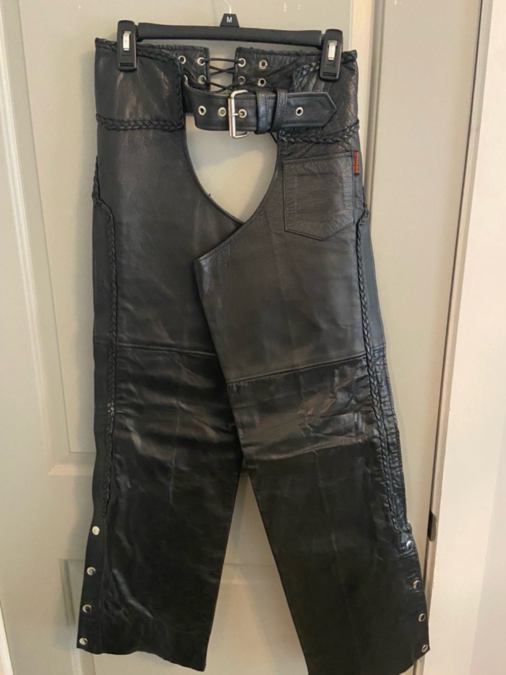 Women’s Black Leather Chaps with Waist Belt